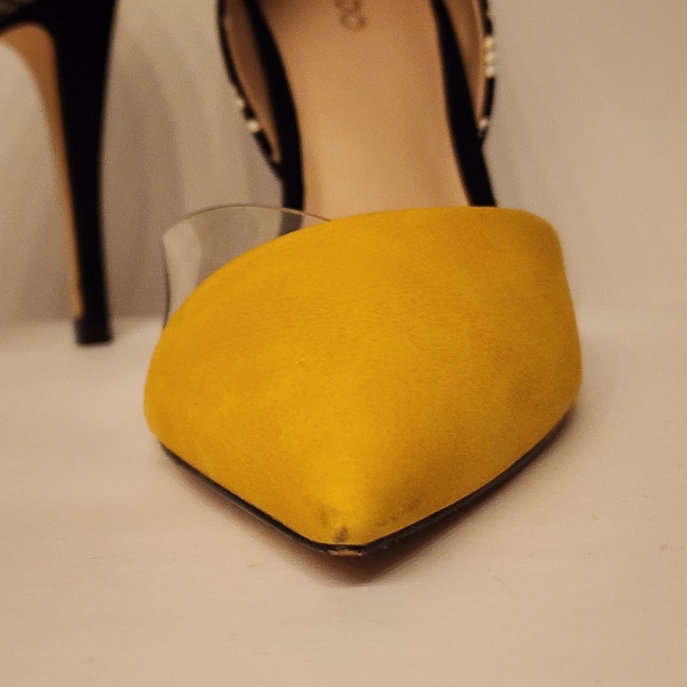 ALDO Serpent Pointed Toe Yellow and Black Pump Heels Size 7.5 - Picture 12 of 12